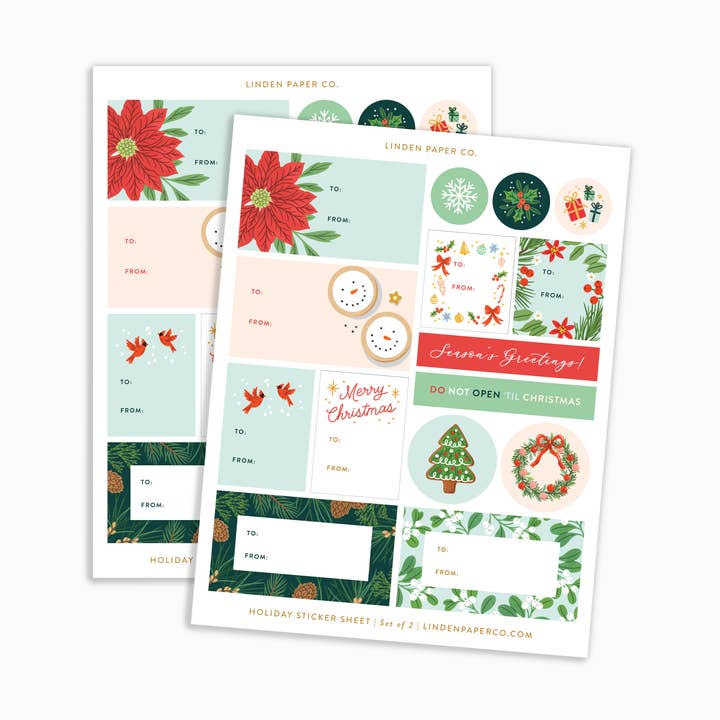 Linden Paper Co. - Wholesale Gift Tag - Holiday Gift Tag Sticker Sheet | Set of 20