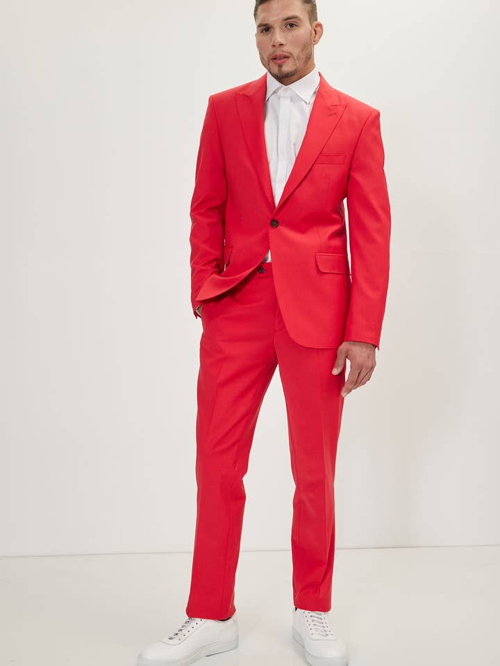 Men's 120S Merino Wool Single Breasted Suit - Valentine Red for wholesale by Ron Tomson