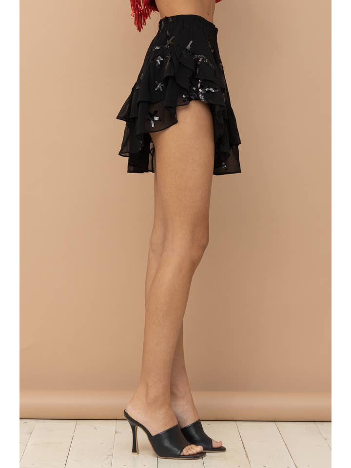 RØD 32425S - Chiffon Stjerne Paillet Print Asymmetrisk Nederdel for engroshandel på Faire9