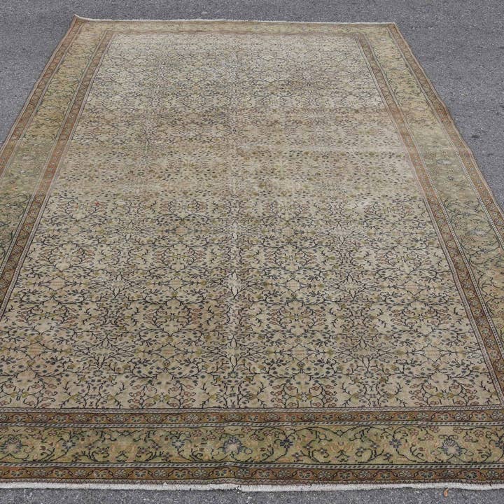 Handgemaakt Beige Bloemenkleed, Klassiek 6,5x9,4 Ft Vloerkleed voor wholesale door Vintage Rugs Loom