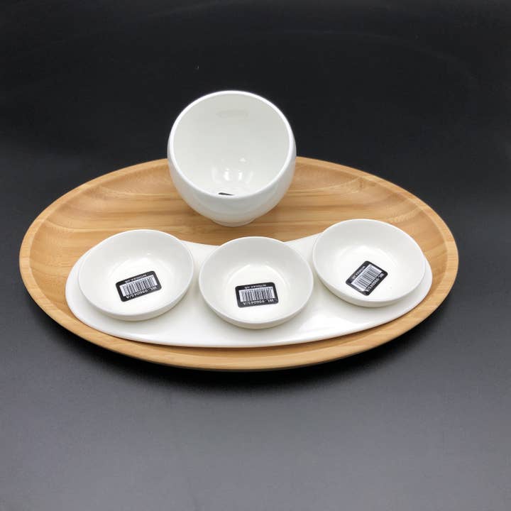 A Mignardises (Petit Four) Serving Set With Bamboo Oval Tray for wholesale by WILMAX USA