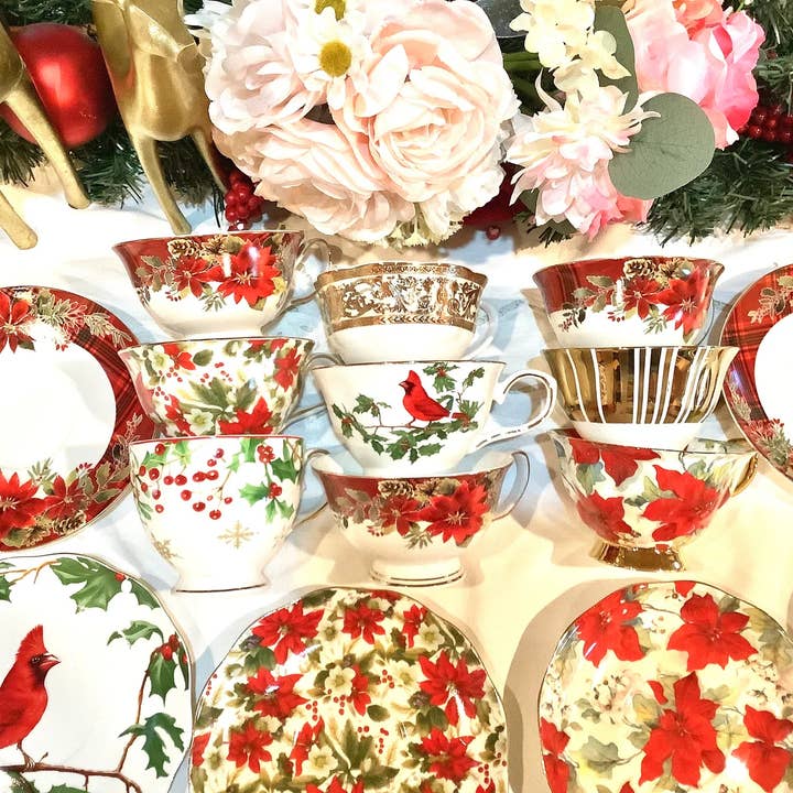 All Little Cute Things - Wholesale Tea Set - Mismatched Christmas Holiday Teacups Catering, Event Planner