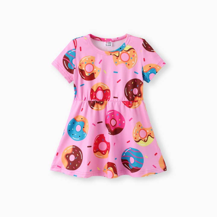 PatPat - Wholesale Dress - Kids - Toddler Girl Food Donut Print Short-sleeve Dress