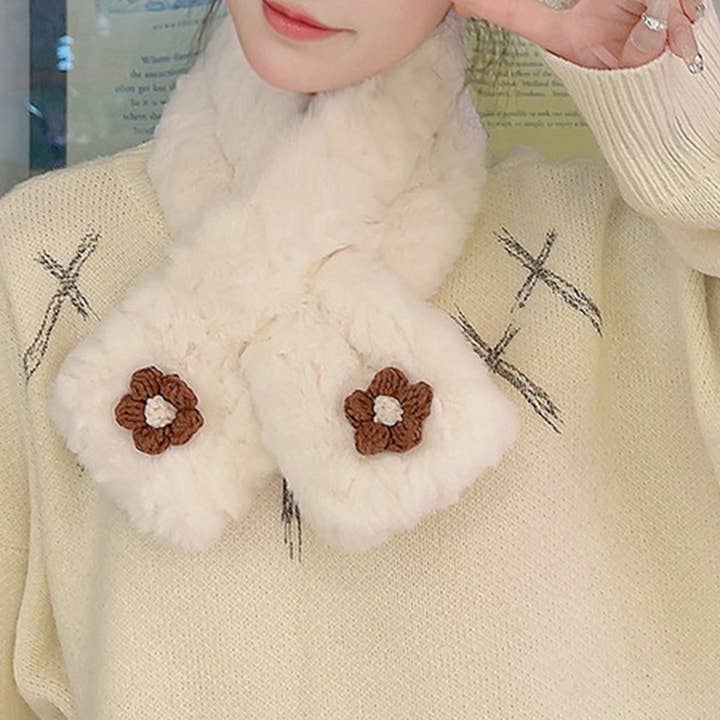 ACCITY - Wholesale Scarf - Women's - Brown Floral Fuzzy Scarf - Neck Wrap for Students_CWASC12516