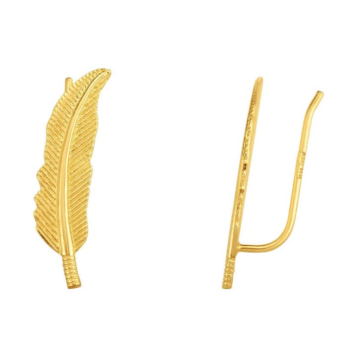 Ohrkletterer-Ohrring, 14 kt Gold, gelbes Finish, 6 x 23 mm, glänzend und texturiert, mit Ohrkletter-Verschluss für den Großhandel von The Diamond Deal