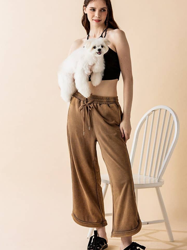 noflik - Wholesale Pants - Women's - Dolphin Tail Wide Leg Mineral Washed Pants - INP1023_8