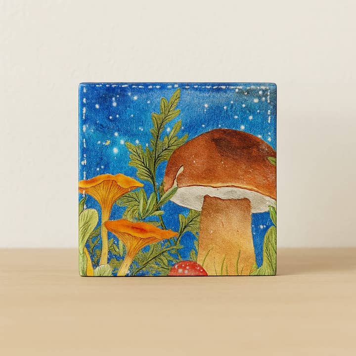 Etnico del Mondo - Vendita all'ingrosso Scatole decorative - Cofanetto Quadrato Funghi In Legno Di Mango Intagliato1