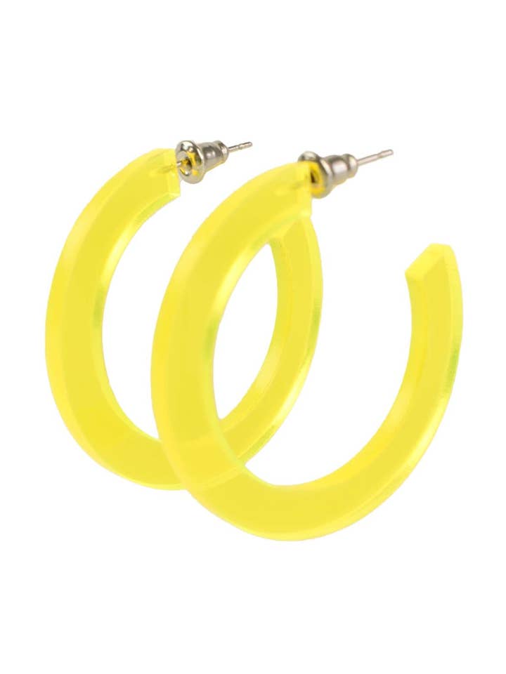 BOUCLES D'OREILLES CRÉOLES JAUNE FLUO pour la vente par The Paper Dress