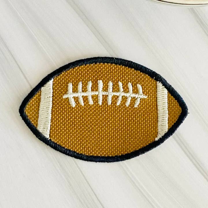 Football embroidered iron-on hat patch for wholesale by R & R Stitched
