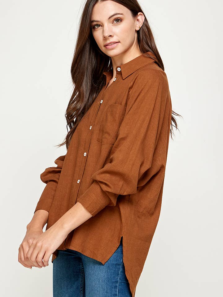 FUN2FUN - Wholesale Button Down Shirt - Women's - LINEN BLEND SHIRT24