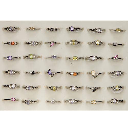 EHAWA - Wholesale Single Stone/Solitaire Ring - Assortment of fashion rings with stones, silver-colored0