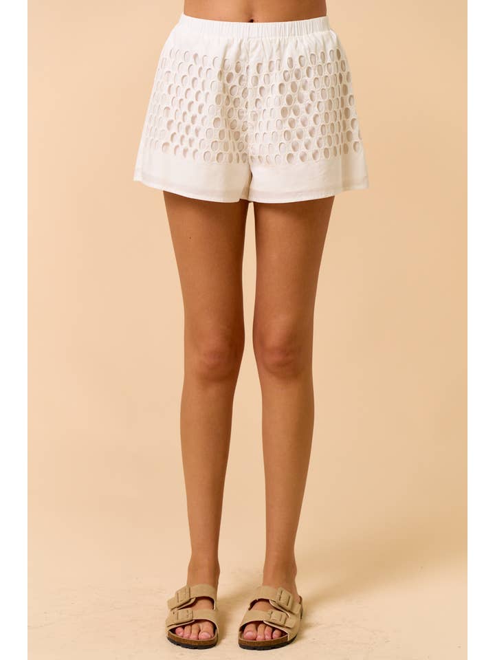 Lalavon - Wholesale Shorts - Women's - ILP4963 EMBROIDERED EYELET DETAIL SHORTS
