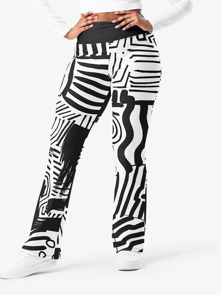 Recycled Flare leggings "Black and Wow" Black/White for wholesale by Loony Legs