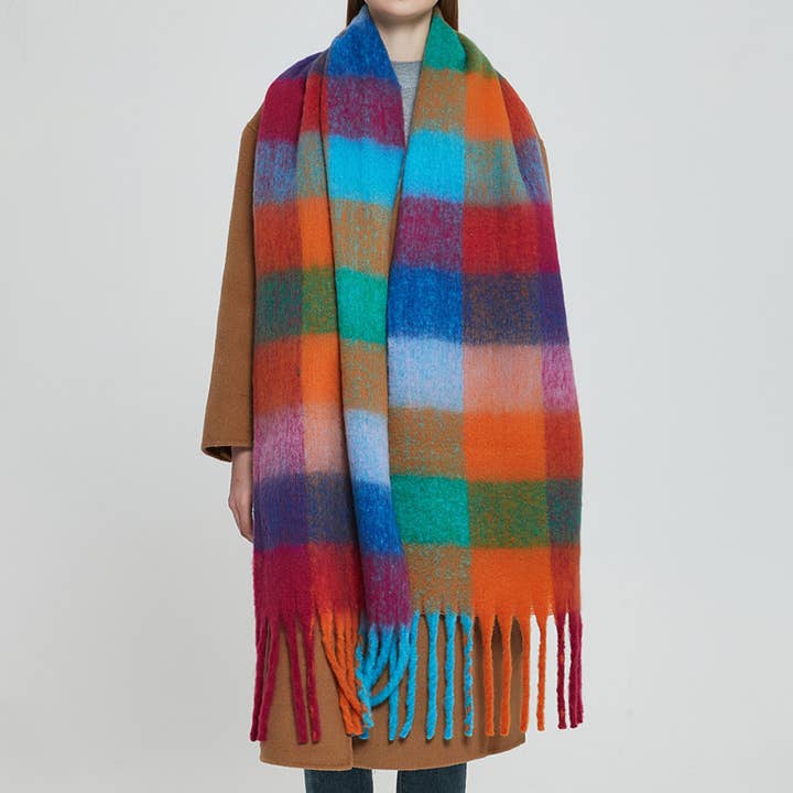 ACCITY - Wholesale Scarf - Women's - PLAID PATTERN FRINGE TRIM WINTER SCARF_CWASC0119