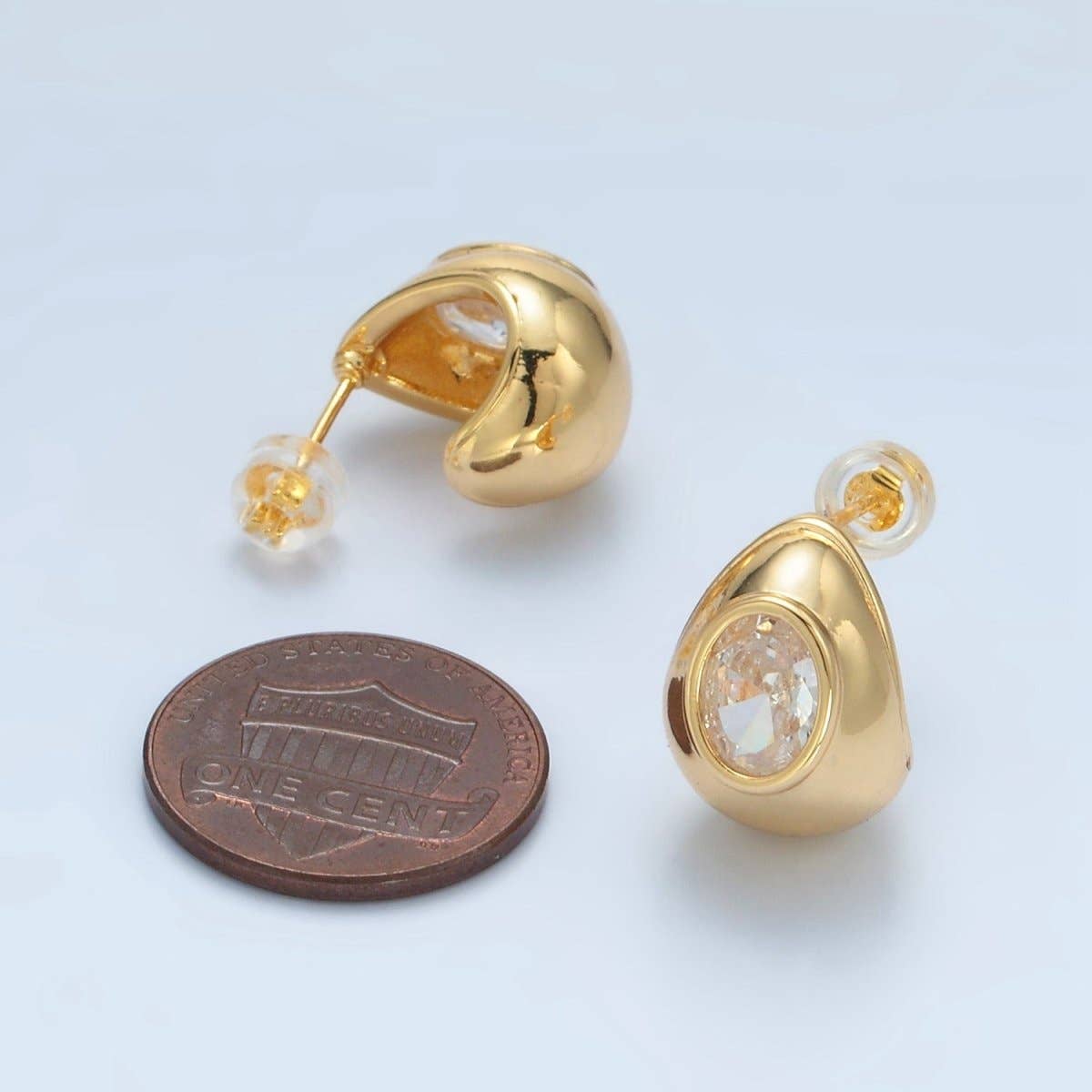 Aim Eternal – wholesale Hoop earrings – 24K Gold Filled 15mm CZ Dome J-Shaped Hoop Earrings | AD6293