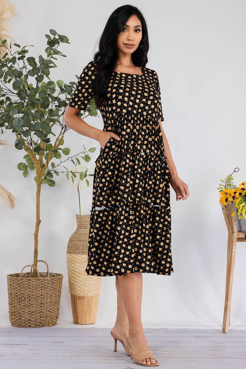 H&H Fashion Inc. – Großhandel Kleid – Damen – JR778X-DITSYFLOWER - Midi-Cocktailkleid mit Puffärmeln14