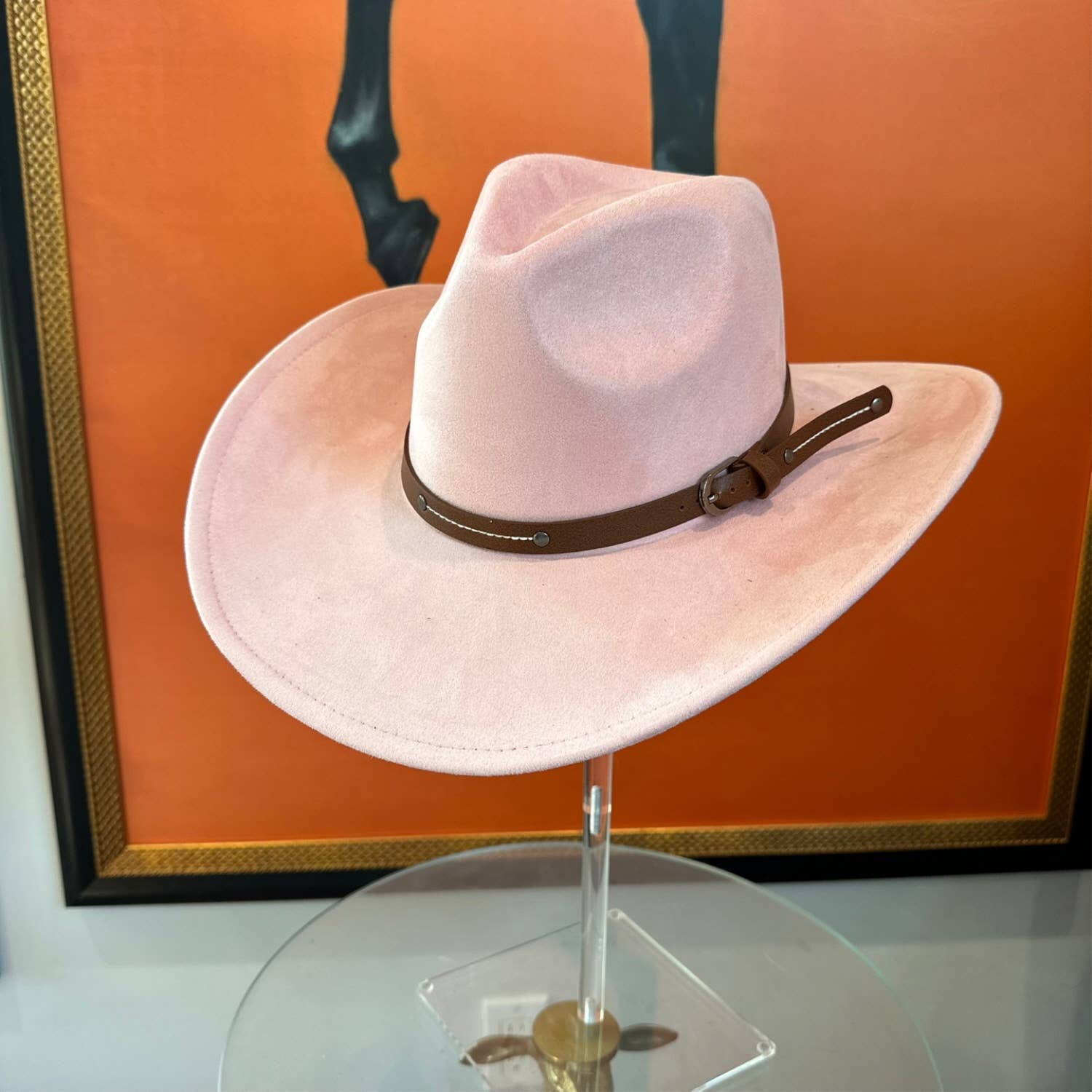 Bella Betty - Vente Chapeau de cowboy – femme - Chapeau de cowboy en daim végétalien à bord rigide avec ceinture en cuir18