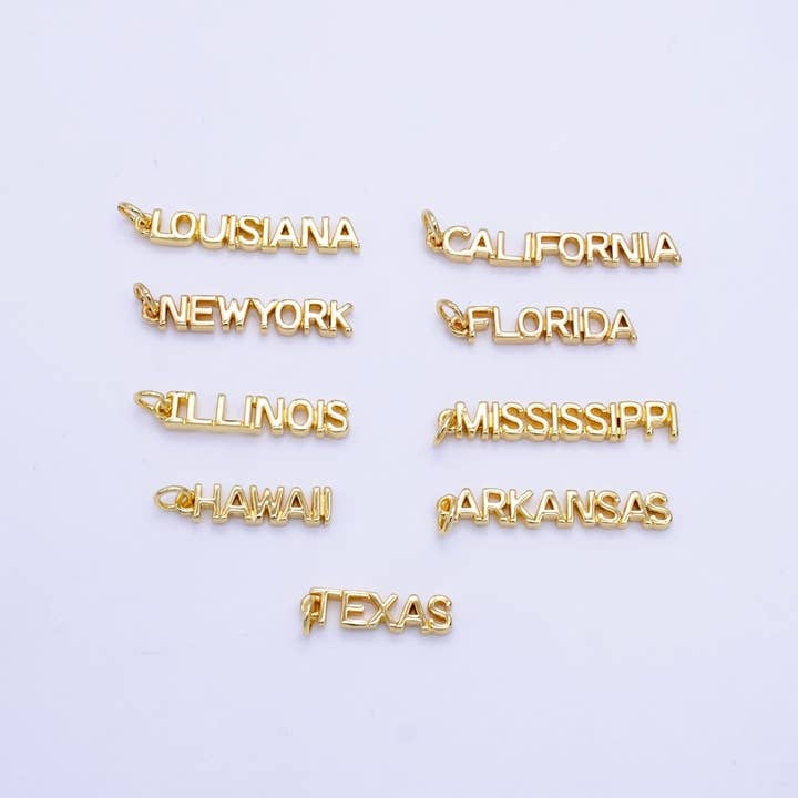 Aim Eternal - Wholesale Individual Charm/Pendant - 16K Gold Filled USA City States Script Tag Charm in Gold & Silver | D814 - D82326