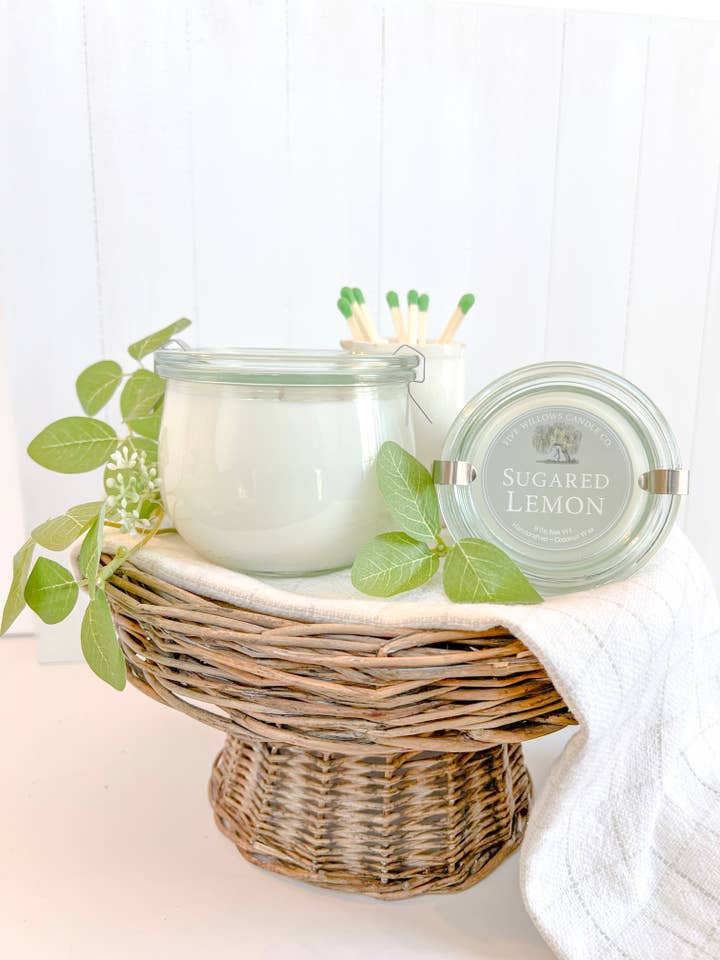 Sugared Lemon 9 oz. European Preserve Jar Candle for wholesale by Five Willows Candle Co.