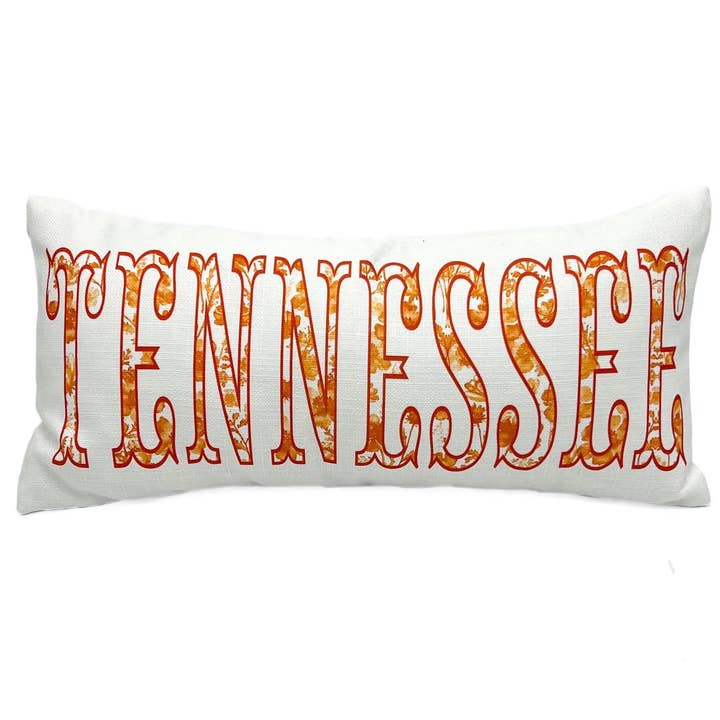 Benutzerdefiniertes orangefarbenes Kissen mit Blumenmuster aus Tennessee für den Großhandel von Rachel Brooks Design, LLC