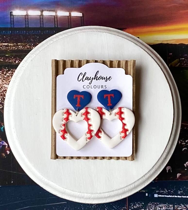 Clayhouse Colours – wholesale Hängande örhängen – Rangers Baseball Örhängen2
