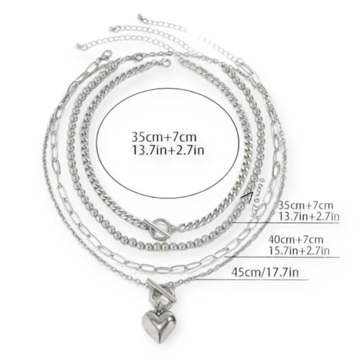 The Bling Barn - Wholesale Jewelry Set - When We Fall In Love 4 Piece Chain Fashion Necklace Set