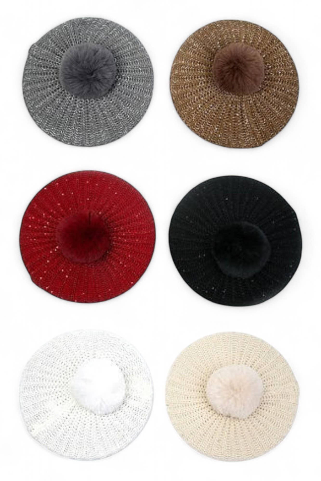 Artini Accessories - Wholesale Beanie - Women's - Sequins Accent Slouchy Loose Knit PomPom Beanie3