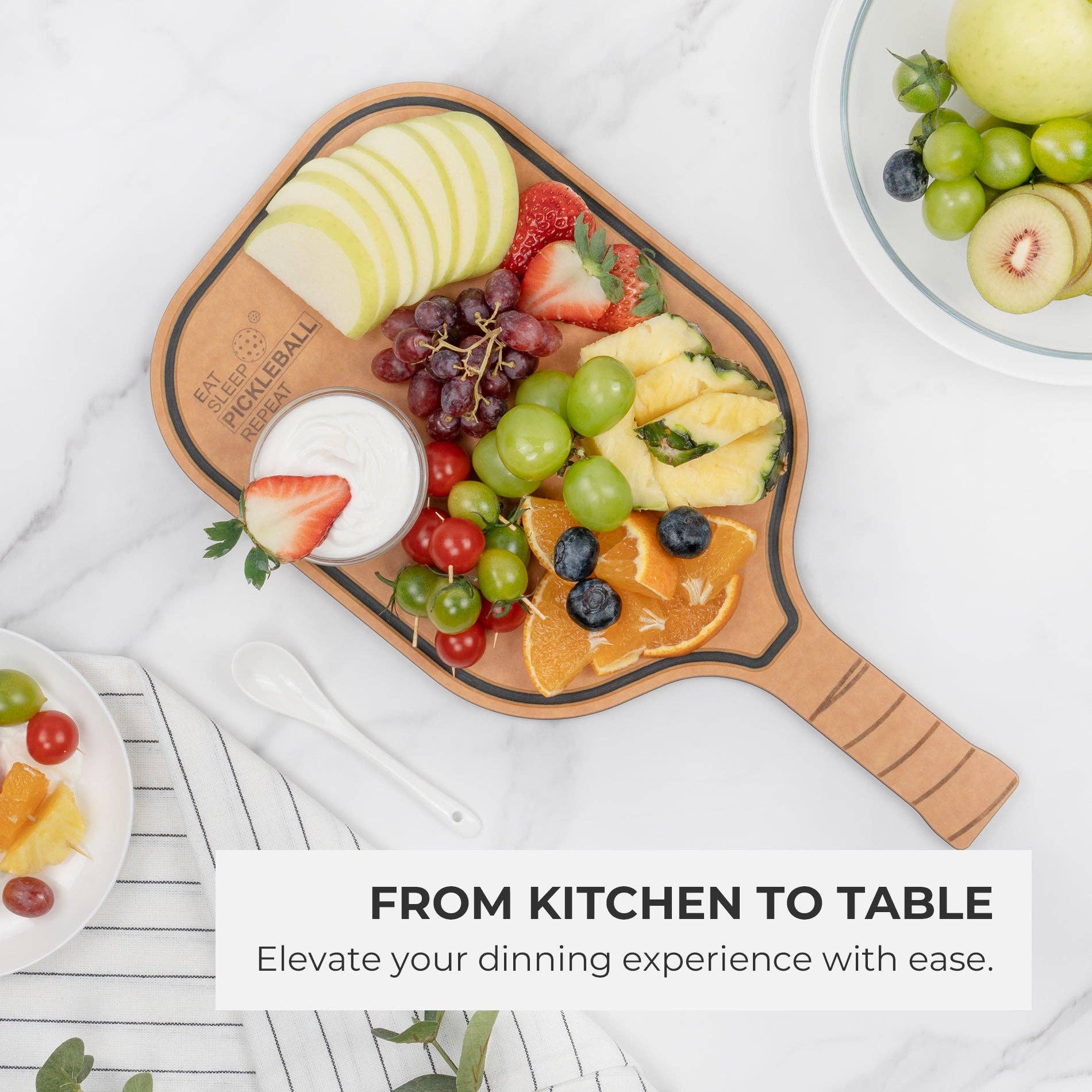Elihome - Vente Planche à découper - Planche à découper charcuterie Pickleball - "Mangez Dormez Pickleball Répétez"9