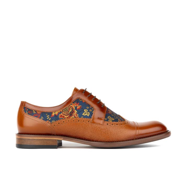 Embassy London – wholesale Oxford shoes – Men′s – Orlando - Tan & Blue Flowers - Men's leather dress shoe with floral print
