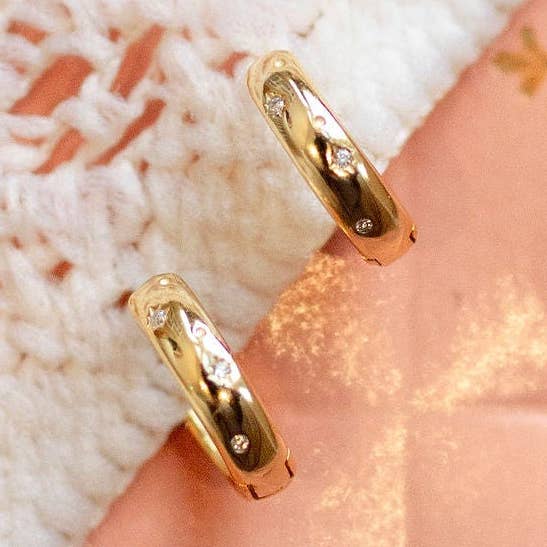 Charli Diamond & Gold Polka Dot Hoops for wholesale by Mauve Jewelry Co.
