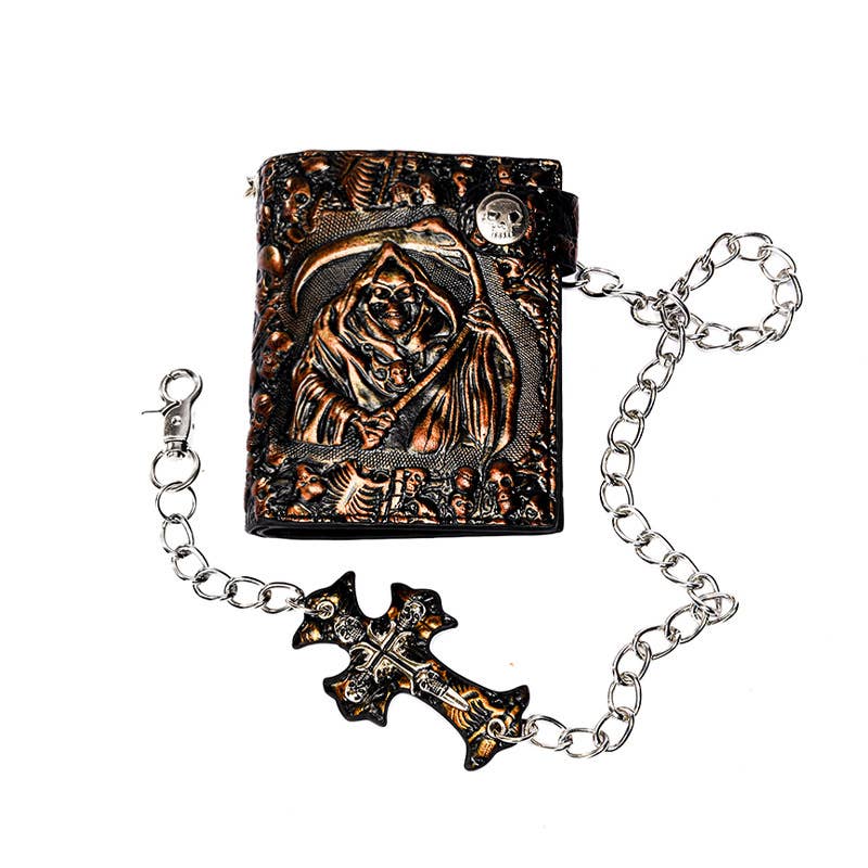 Tourtiwi - Vendita all'ingrosso Portafogli - Donna - Portafoglio a catena antifurto con teschio punk del Tristo Mietitore7