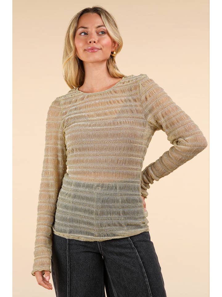 VERY J - Wholesale Blouse - Women's - NT11944-High Neck Fitted See-Thru Lurex Top