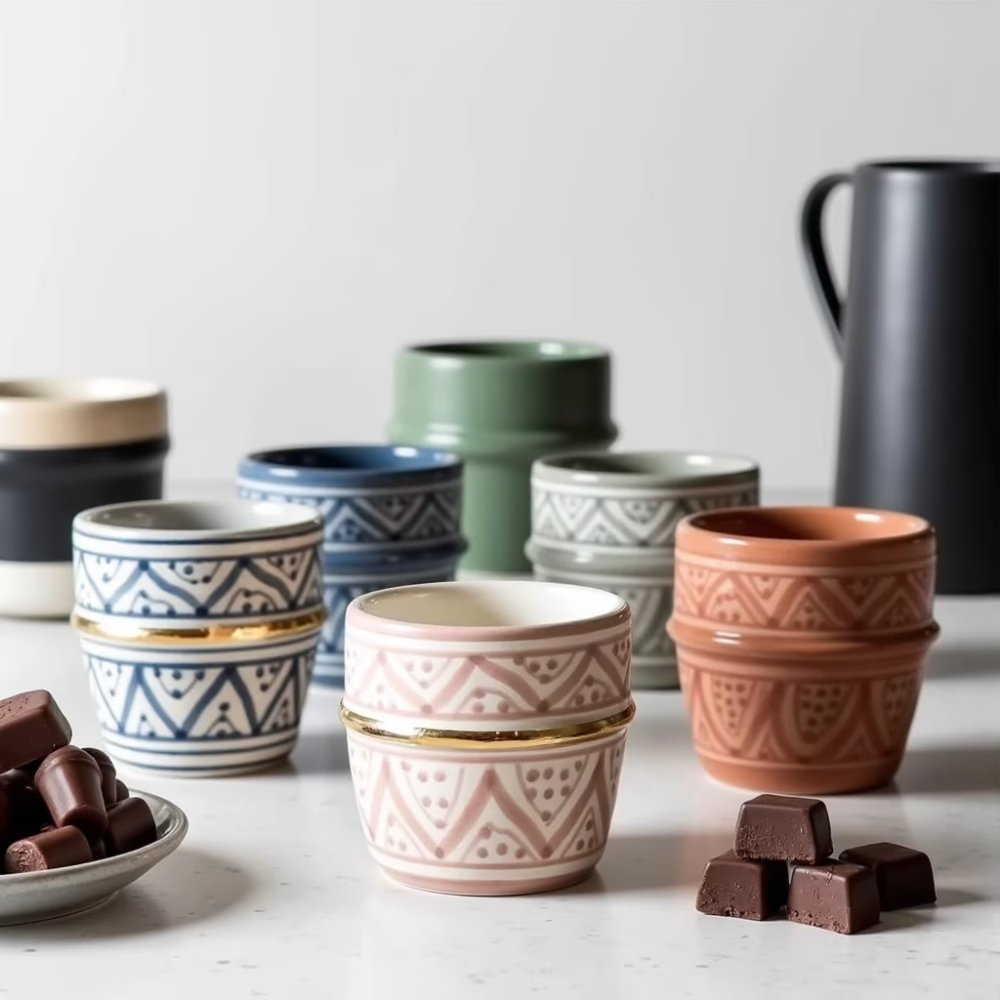 High crafty - Vente Tasse à café/thé - Tasses en céramique marocaine faites à la main avec ornements en or pur18