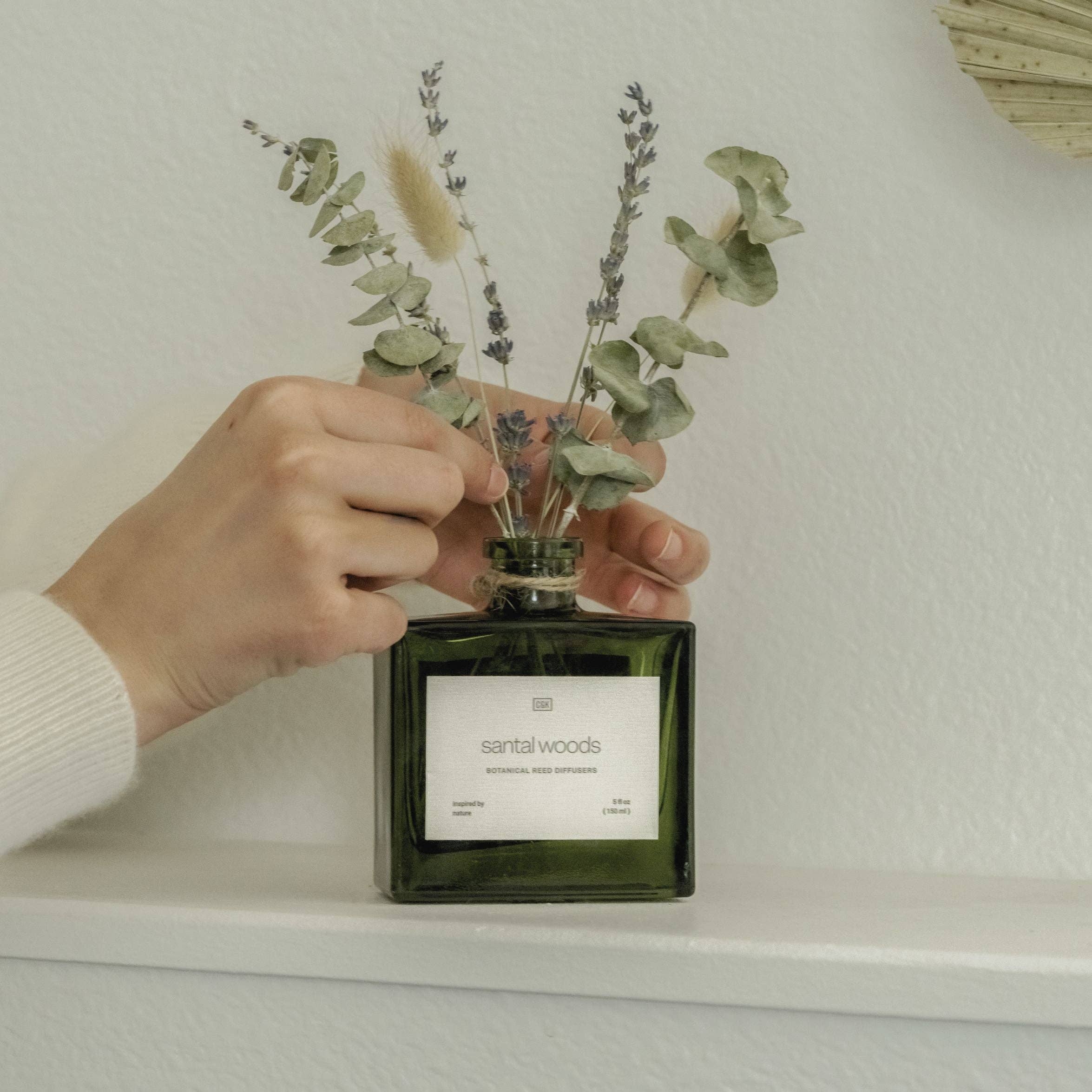 Craft & Kin - Wholesale Reed Diffuser - Green Glass Reed Diffuser with Flowers14