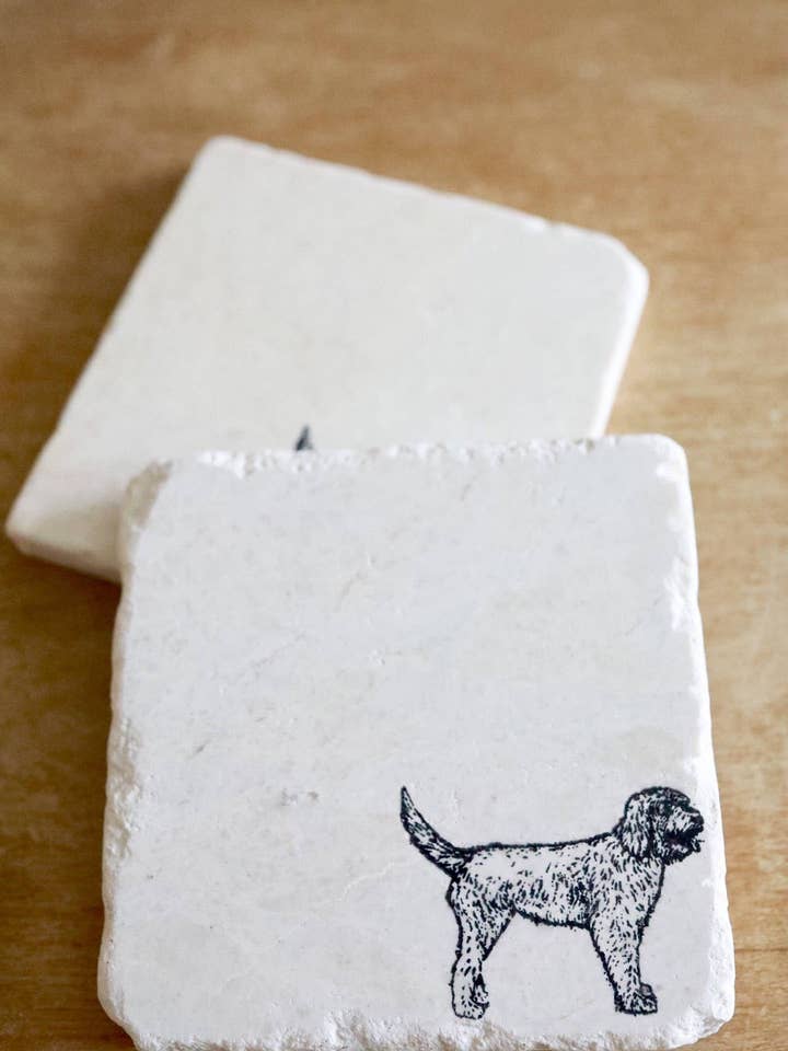 Goldendoodle Marble Coaster Set - Labradoodle Design for wholesale by Lace, Grace & Peonies Marble Coasters