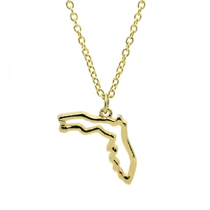 Lucky Feather - Wholesale Pendant/Charm Necklace - State Necklace - Gold - FLORIDA