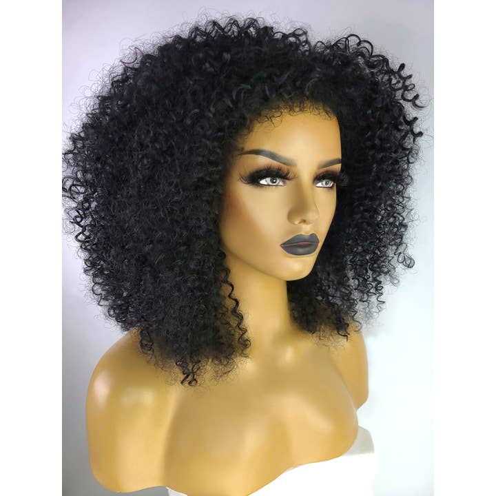 Celebrity Hair for Less - Wholesale Wig/Hair Piece - Afro Kinky Curly Wig with Afro Hairline, 16", 1B