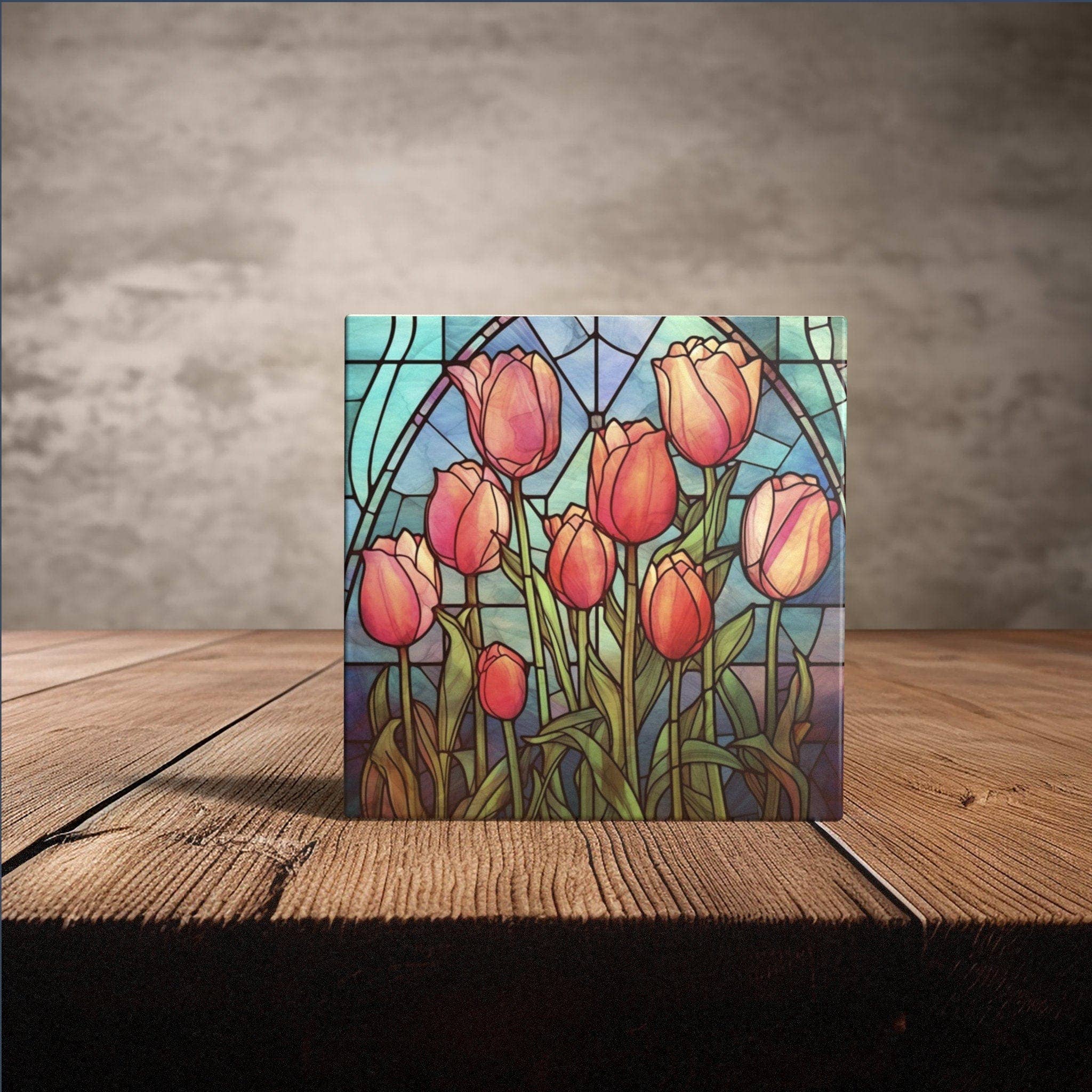 Peeping Tom's Cottage - Wholesale Wall Tile - Elegant Blossom Art Tiles - Stained Glass Style Tulip Ceramic Decor