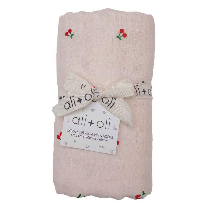 Ali+Oli - Wholesale Swaddle - Baby - Bamboo Muslin Swaddle Blanket (Cherry)1
