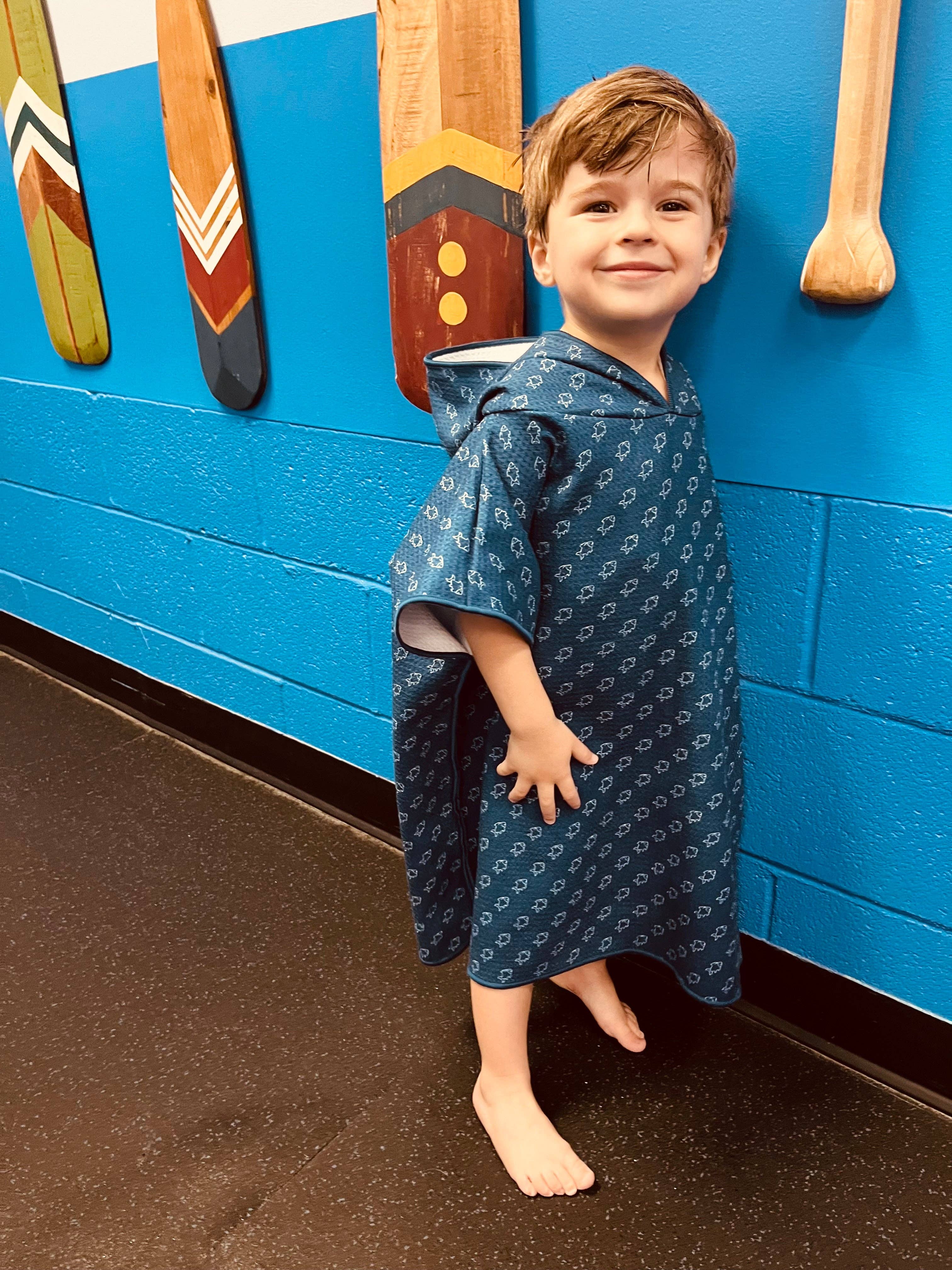 Keep the Littles Wild - Wholesale Hooded Towel - Kids & Baby - Microfiber blue fish waffle wearable towel3