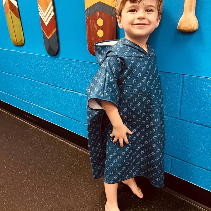 Keep the Littles Wild - Wholesale Hooded Towel - Kids & Baby - Microfiber blue fish waffle wearable towel3