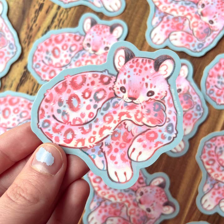 Rowan Kingsbury - Wholesale Sticker - Cuddly Snow Leopard Vinyl 3" Sticker1