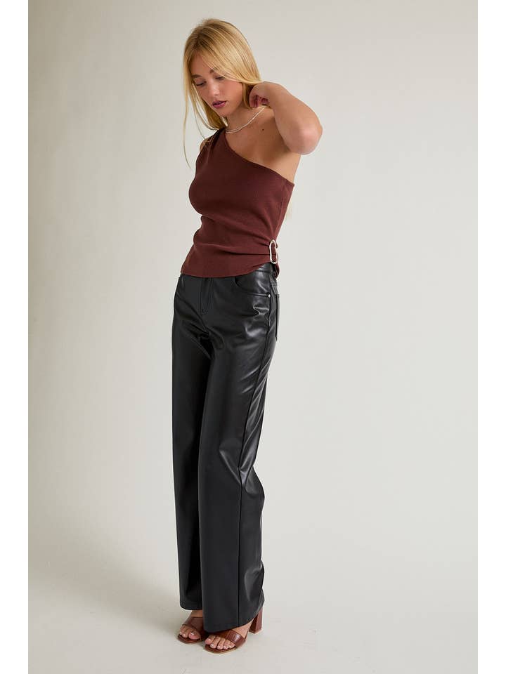 DK BROWN ONE SHOULDER SWEATER TOP WITH HARDWARE for wholesale on Faire4