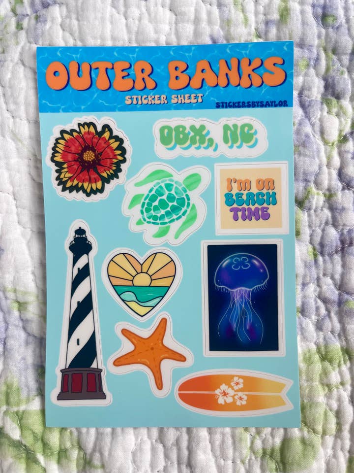 Hoja de pegatinas de vinilo de Outer Banks Cape Hatteras OBX para venta al por mayor de Stickers by Saylor