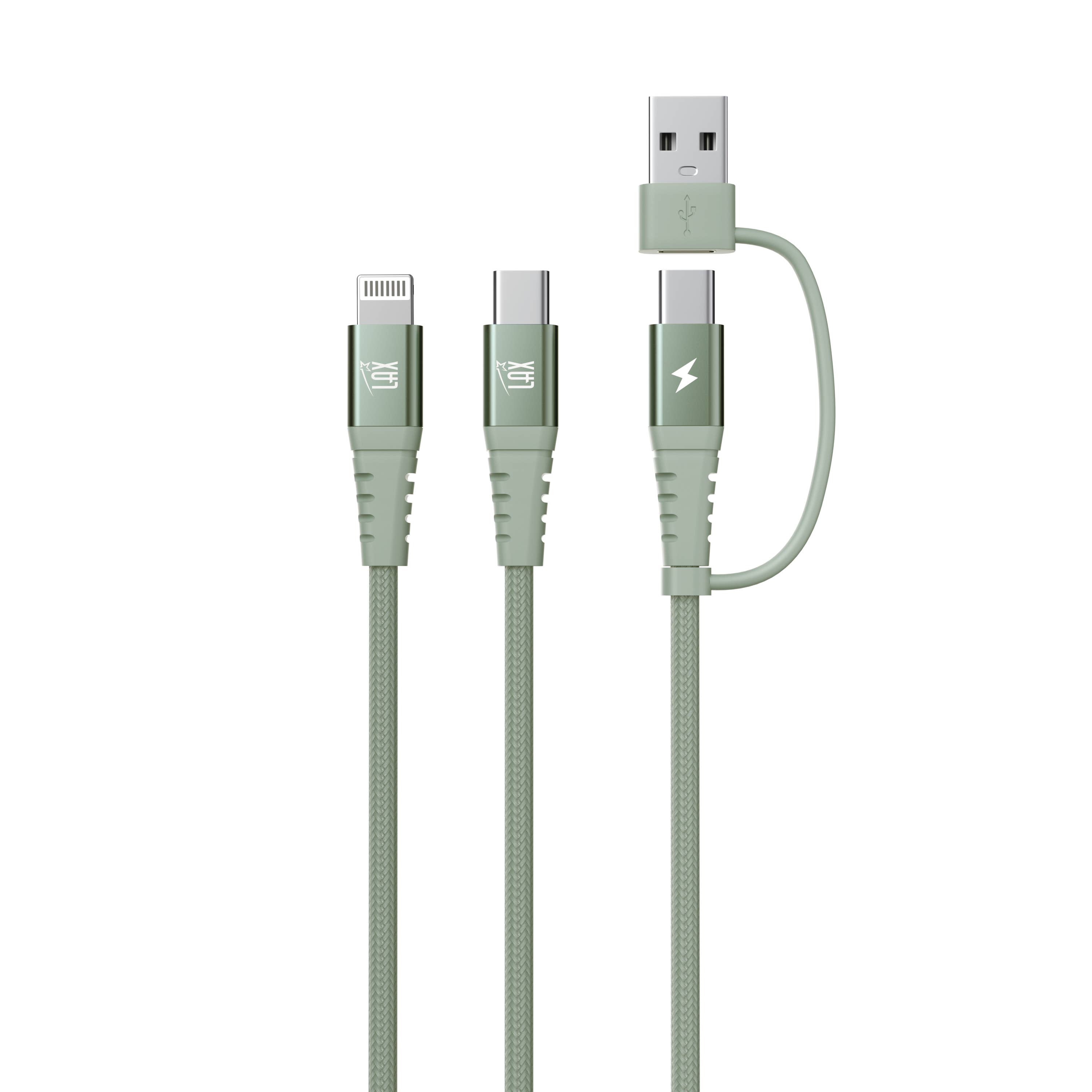LAX Gadgets - Wholesale Charging Cable - 4-in-1 USB-A/USB-C to USB-C and Iphone Cables-Retail Pack5