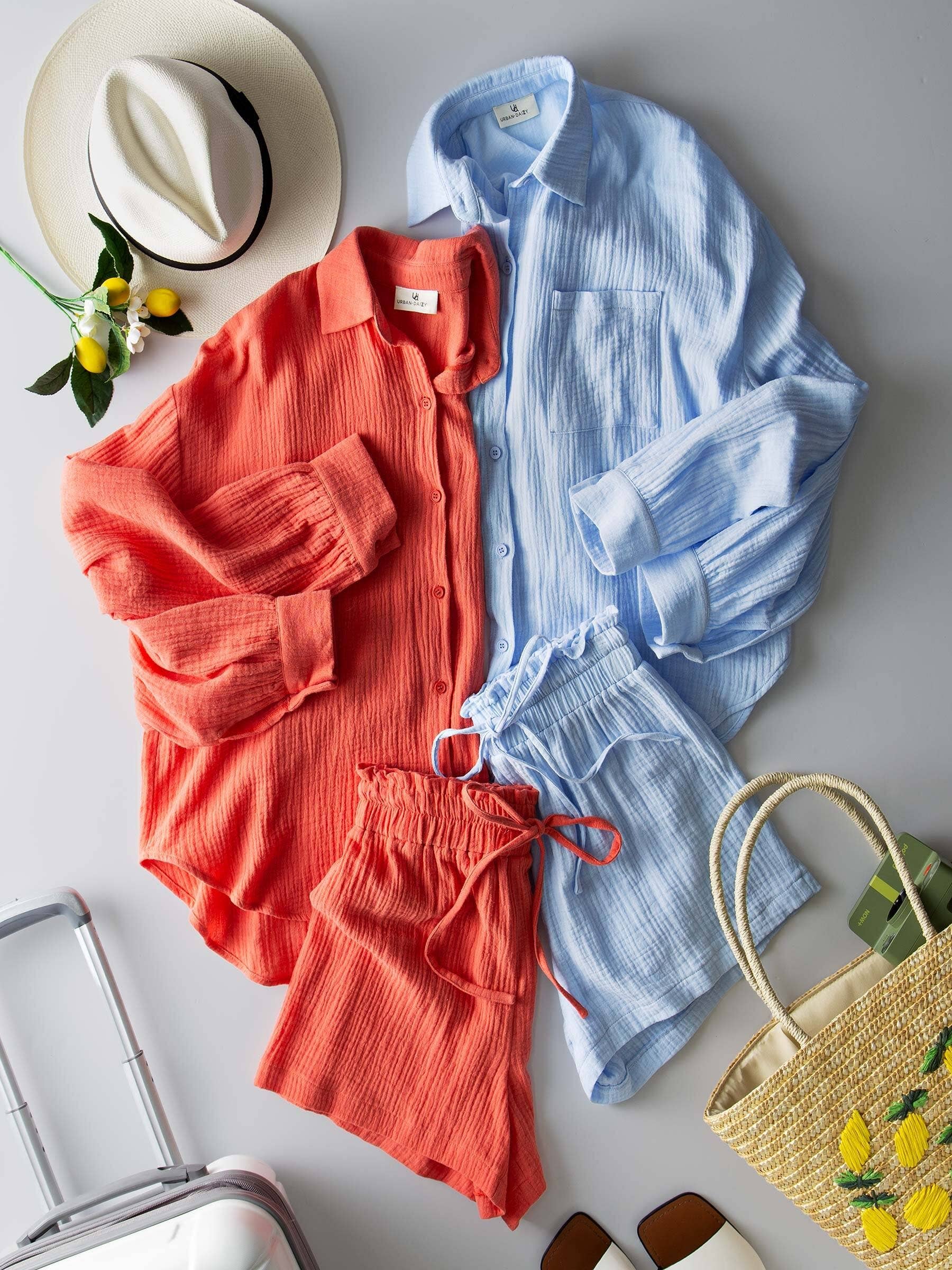 Urban Daizy - Wholesale Lounge Set - Women's - Crinkle Cotton Gauze Resort Button-Up Set11