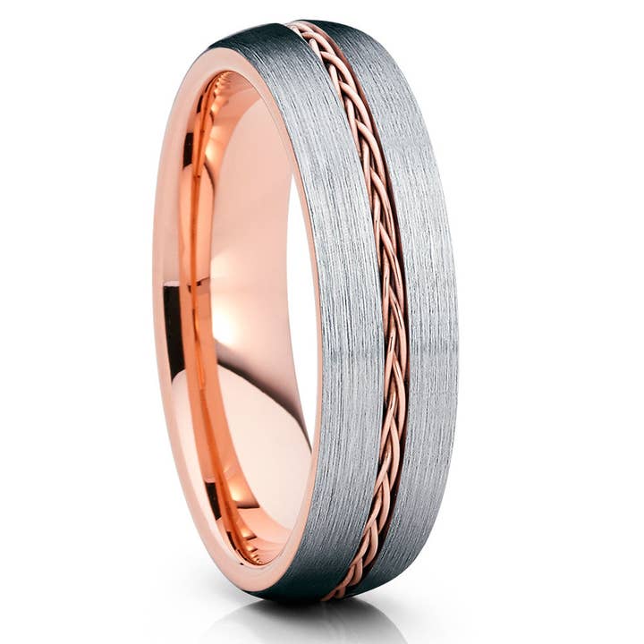 Rosé goud Roségouden ring van wolfraam - gevlochten trouwring - trouwring van 6 mm - ring van wolfraamcarbide voor groothandel op Faire2