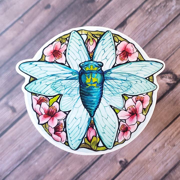 Teal Cicada Sticker for wholesale by Teal Cicada Illustration