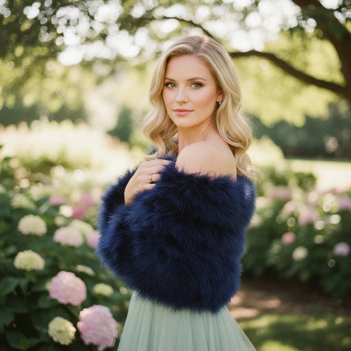 VINTAGE INSPIRED MARABOU FEATHER STOLE - NAVY BLUE (SG1) for wholesale by Athena Bridal Jewellery