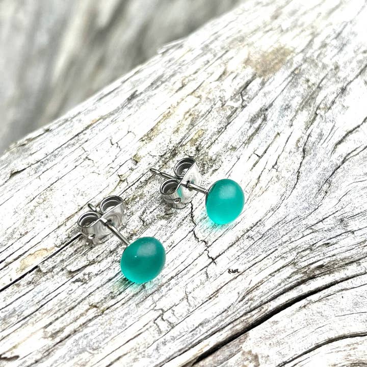 Flame Work Designs - Glass Jewelry - Wholesale Stud/Post Earrings - Sea Glass Jewelry - Teal Glass Stud Earrings1